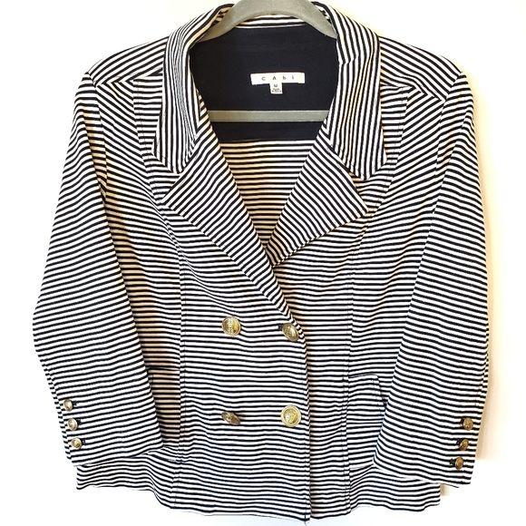 CAbi Nautical Navy & White Striped Blazer Style823 - Picture 1 of 4